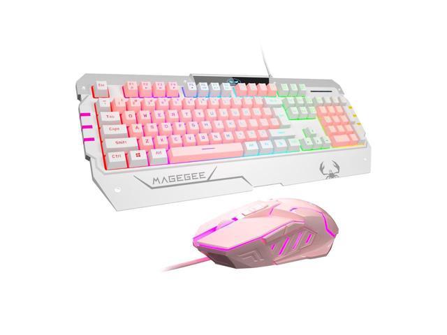 PC Gaming Keyboard and Mouse Combo, LED  USB Keyboard and Mouse Set,  Gaming Mouse and Keyboard  Key Computer PC Gaming Keyboard with Wrist Rest-Pink GT817