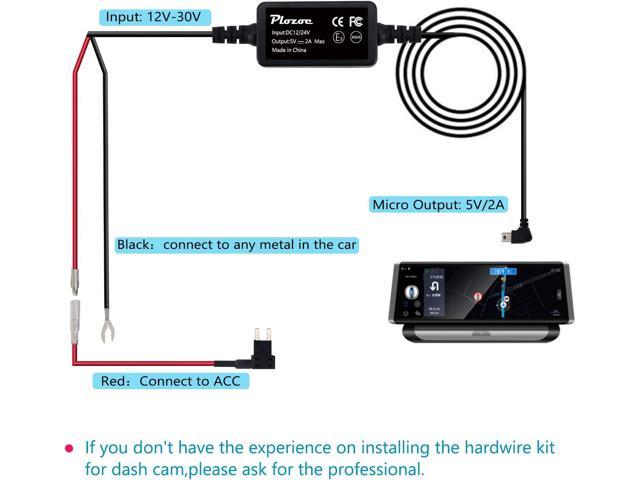 Dash Cam Hardwire Kit, Mini USB Hard Wire Kit 11.5ft with Acc, 12-24V to 5V  2A Car Dash Camera Charger Power Cord, Gift 4 Fuse Tap Cable with Battery
