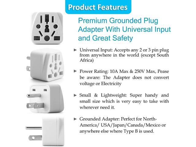 2 Pack USA Plug Adapters, Unidapt European to US Plug Adapter, EU/UK/AU/in/CN/JP/Asia/Italy  to US Sockets, American Outlet Adapter, Travel to Mexico USA Canada Travel  Power Plug Adapter (Type A & B) 