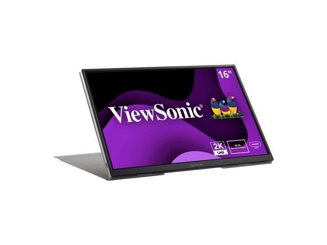 ViewSonic VG1656-2K 16 Inch WQXGA 1600p IPS Portable Monitor with 2 Way Powered 65W USB C, and Built-in Stand with Smart Cover