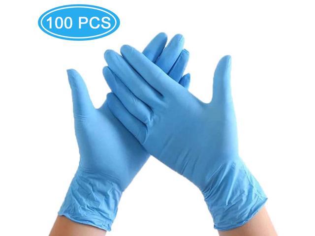 blue plastic disposable gloves