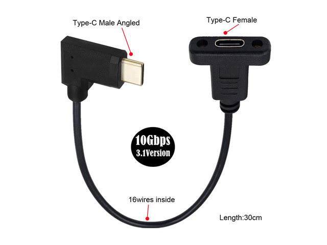 USB 3.1 USB-C Type C Female to USB-C Male 90 Degree Angled Extension ...