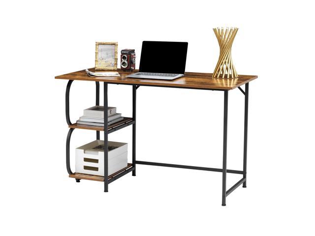 Writing Computer Home Office Desk with 2 Storage Shelves on Left or Right  Side, Industrial Simple Style Wood Table Metal PC Laptop Notebook 47