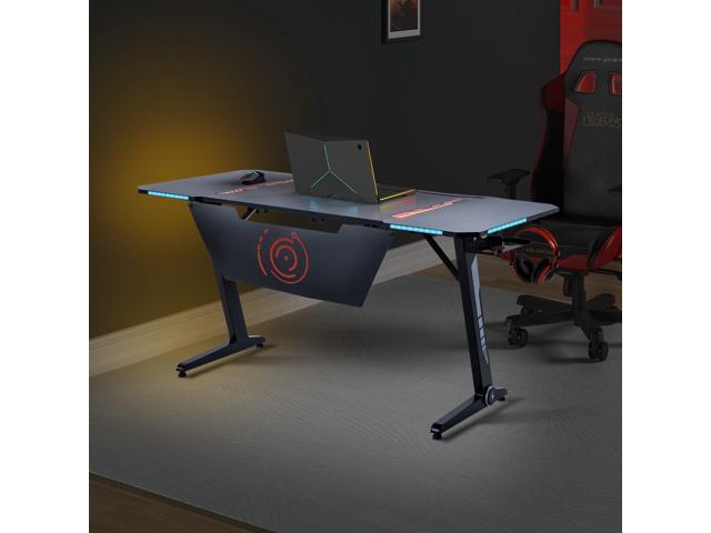Details about   Z-Shaped Computer Gaming Desk w/ RGB LED Lights & Mouse PadHome Office Table NEW 