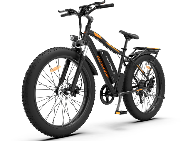 AOSTIRMOTOR S07-B 750W Electric Bike, 26" Fat Tire, 48V 13AH Removable Lithium Battery, Max Speed 28MPH, Shimano 7-Speed, Front Fork Suspension