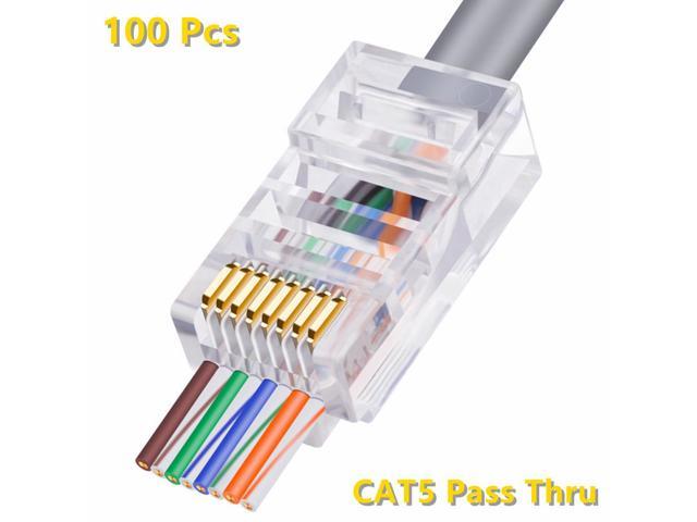 Yankok [RJ45 CAT5e Pass-Through Connectors] 8P8C Gold Plated 3-Prong ...