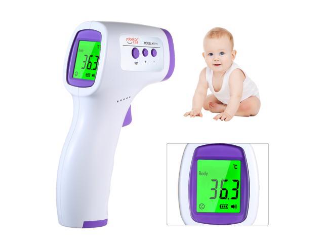 Digital Infrared Thermometer Fever Alarm with 3 Function LCD Backlight & Switchable Measure . Purple-White Non-Contact Body Infrared Thermometer for Adults and Kids Digital Forehead 