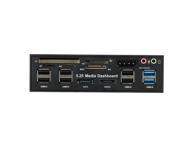 PC Front Panel 5.25'' Dashboard Media USB 3.0 Hub Audio eSATA SATA Card Reader 