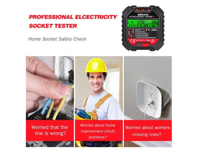 HT107E Socket Tester LCD Circuit Polarity Voltage Detector UK Plug 90‑250V New
