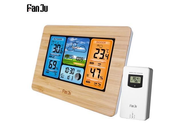 FanJu FJ3373 Multifunction Digital Weather Station LCD Alarm Clock Indoor Outdoor  Weather Forecast Barometer Thermometer Hygrometer with Wireless Outdoor  Sensor USB Power Cord 