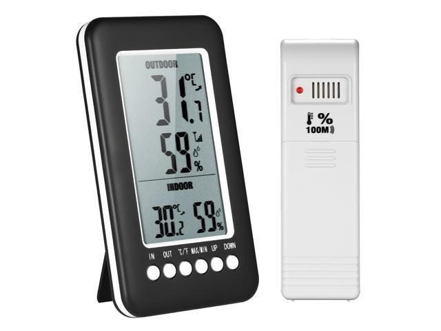 LCD / Digital Wireless Indoor/Outdoor Thermometer Clock Temperature Meter with Transmitter, Size: 150, Black