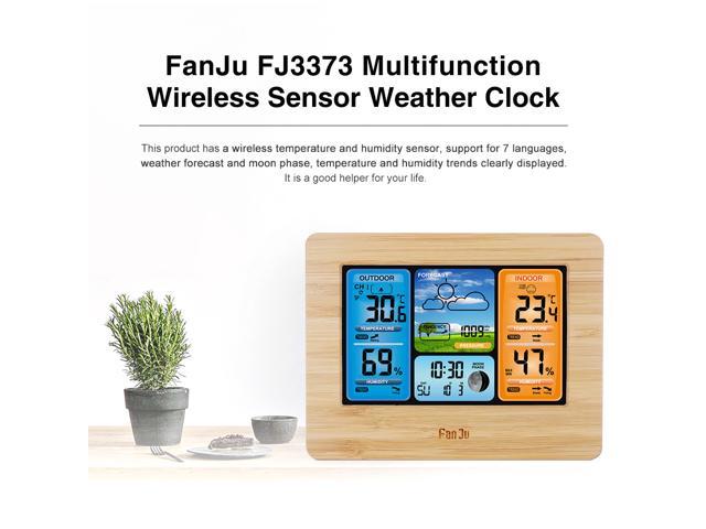 FanJu FJ3373 Multifunction Digital Weather Station LCD Alarm Clock Indoor Outdoor  Weather Forecast Barometer Thermometer Hygrometer with Wireless Outdoor  Sensor USB Power Cord 