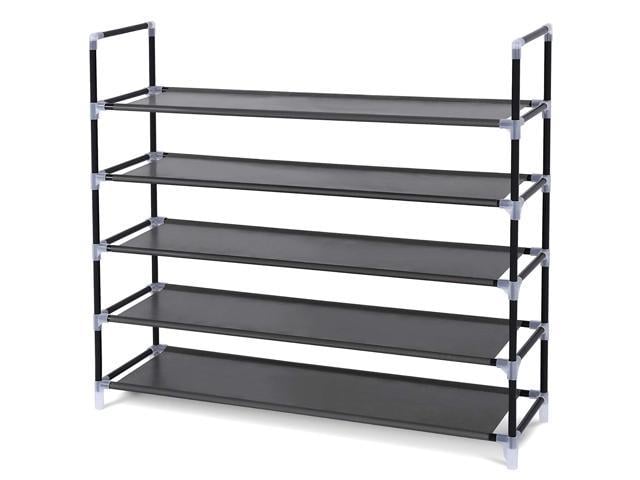 5 Tiers Shoe Rack 50 Pairs Non Woven Fabric Shoe Tower Organizer Cabinet 39 37 X 11 X 37 4 Inches Black Newegg Com