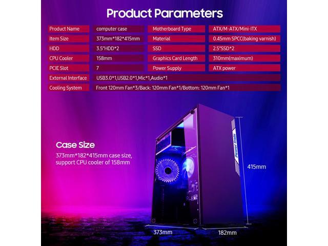 Desktop Computer Case ATX Full-view Side Transparent PC Case Support ...