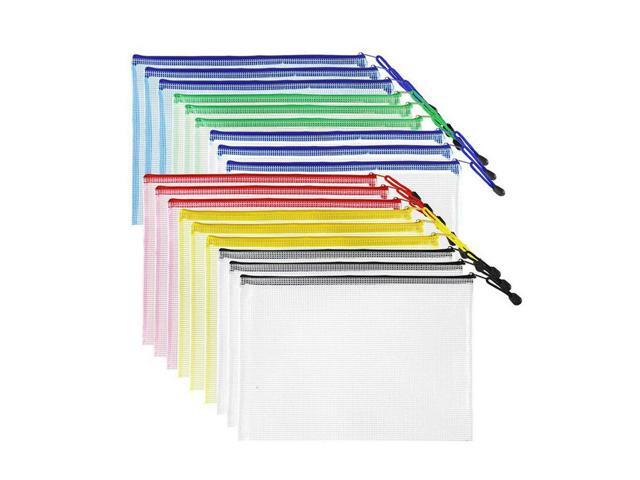 6 Pack Mesh Zipper Pouches - A4/Letter Size Waterproof Document Bags For School, Office, & Travel (Multi-Color)