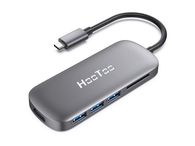 HooToo USB C Hub 6-in-1 Adapter with 4K USB C to HDMI 3 USB SD Card Reader GREY