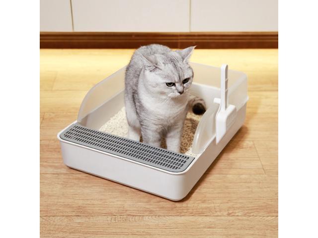 Cat Litter Box With Scoop Open Top High Shield Framed Removable Kitty Cat Litter Pan Indoor Room Newegg Com