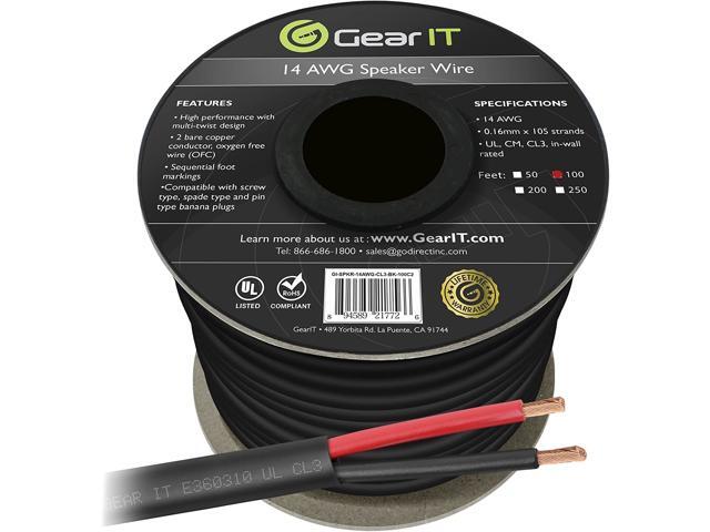 Pro Series 100 Feet Oxygen Free Copper Ul 14 Awg Gauge Cl3 Rated Ofc Speaker Wire Black Newegg Com