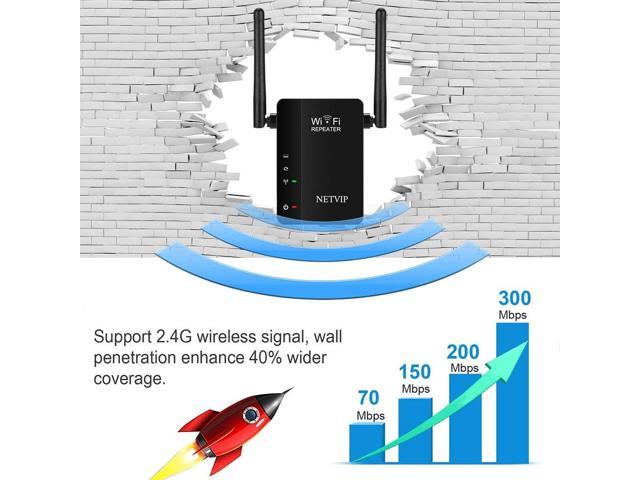 Black NETVIP WiFi Extender WiFi Booster WiFi Range Extender 300Mbps 2.4GHz,AP/Repeater Mode With Dual External Antennas Amplifier Wifi Range Extender Wifi Repeater Universal Comply With 802.11n/g/b