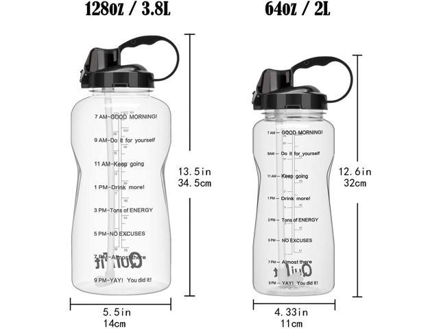 with Straw & Time Marker BPA Free Large Reusable Sport Water Jug with Handle for Fitness Outdoor Enthusiasts Leak-Proof QuiFit Motivational Gallon Water Bottle