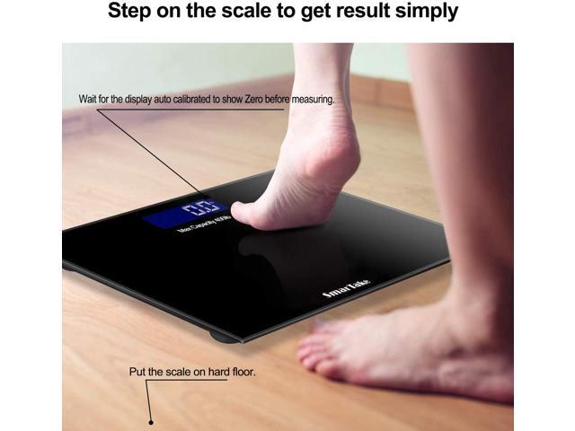 6mm Tempered Glass Easy Read Backlit LED Display 400 Pounds Digital Electronic Scale with Step-On Technology Body Tape Measure Included Precision Body Bathroom Scale Black SMARTAKE Weight Scale