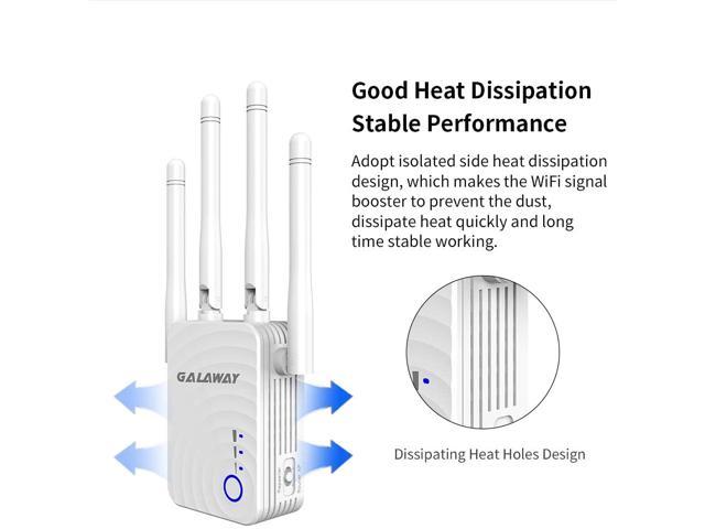 Extend WiFi Signal to Smart Home & Alex Devices 1200Mbps, White WiFi Range Extender 1200Mbps Wireless Signal Repeater Booster 2.4 & 5GHz Dual Band 4 Antennas 360° Full Coverage