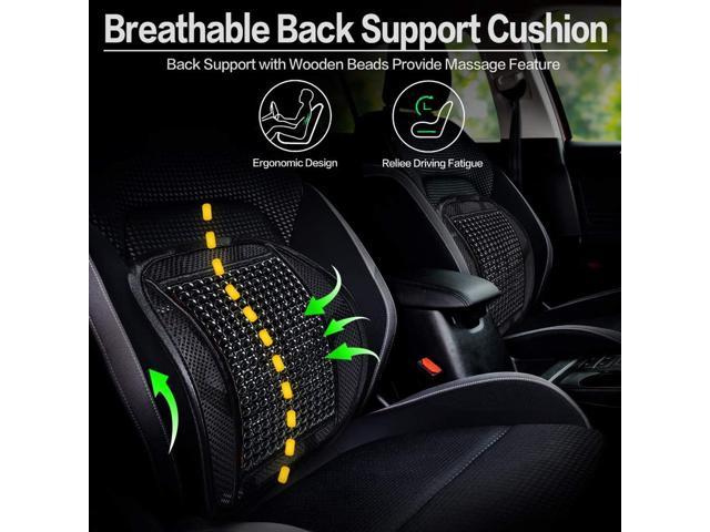 Bangled Lumbar Support, Back Support with Wooden Beads Provide Massage  Feature, Breathable Back Support Cushion for Car Home and Office Chair  (Black 2