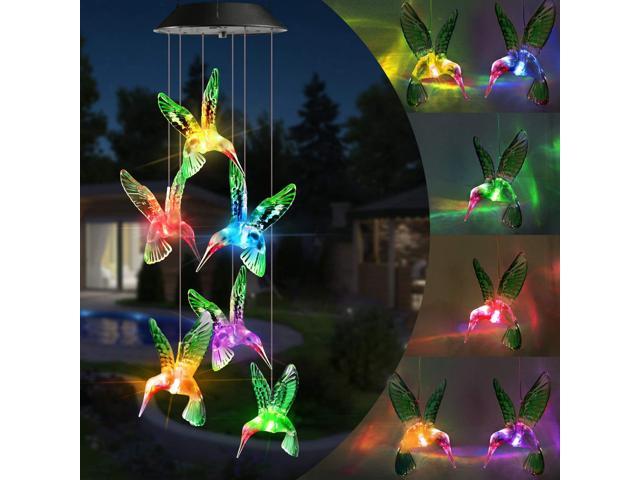 Color-Changing LED Wind Chime Solar Powered Hummingbird Lights Yard Garden Decor 