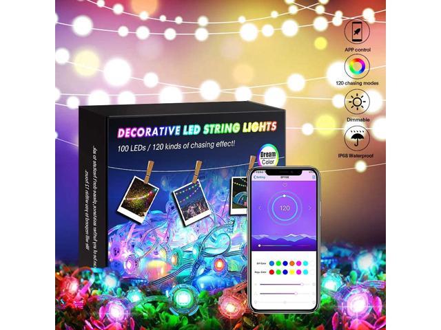 Outdoor String Lights Bluetooth Led String Lights with Dream Color Chasing 32.8ft 100 LED IP68 Waterproof Dimmable Color Changing Hanging Lights with APP for Bedroom Garden Wedding Xmas Decor
