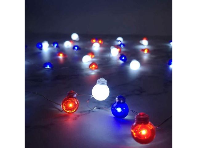 2 Pack Patriotic Mini Star LED Light Strings Battery Operated Red White Blue 