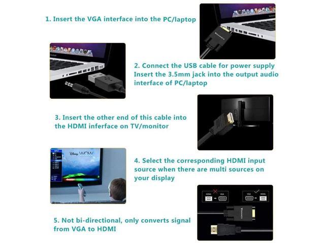 FOINNEX VGA to HDMI Cable 50FT/15M, Old PC to New TV/Monitor with HDMI, VGA  to HDMI Adapter Cable with Audio, VGA Male to HDMI Male Adaptador Cord for