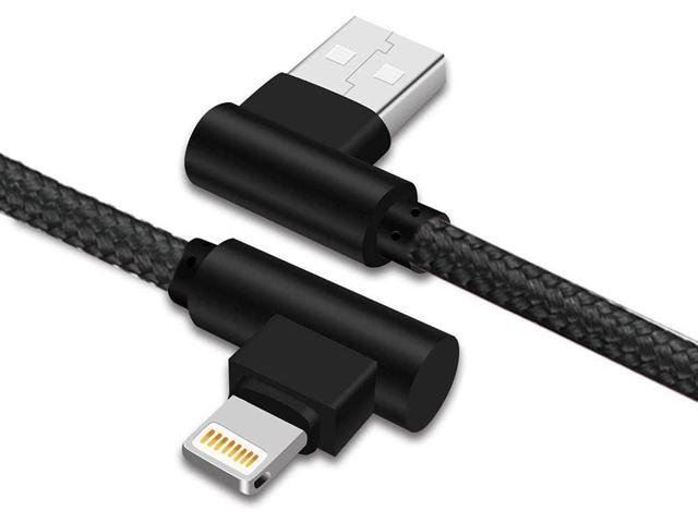 90 Degree Right Angle Gamer LED Nylon Braided Sync Charge USB Data Cable Compatible with iPhone/iPad Pro/Air,iPad Mini,iPod Black Gray, 6FT Smart iPhone Charger 