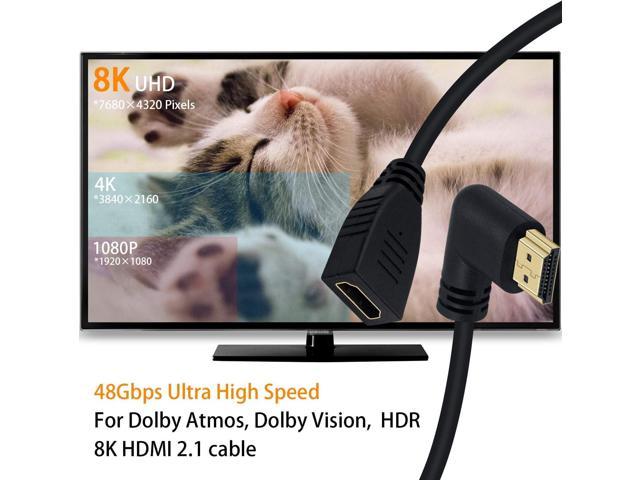 0.5feet Short 8K HDMI 90 Degree Down Angle Male to Female HDMI 2.1 Cable 48Gbps with 8K 60Hz Video and 3D HDR for TV/Xbox /PS4 /PS5 Down M/F Poyiccot 8K HDMI Extension Cable 