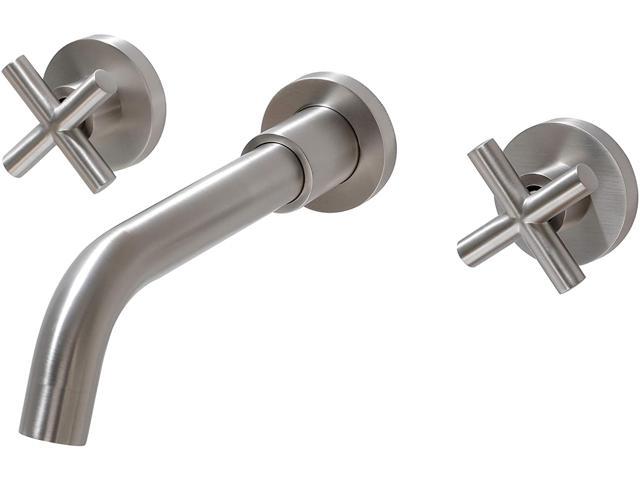 Sitges Brushed Nickel Bathroom Faucet Double Handle Wall Mount Sink And Rough In Valve Included Newegg Com - Wall Mount Lavatory Faucet With Valve