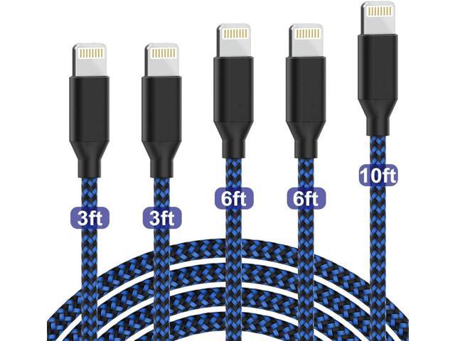 [Apple MFi Certified] PLmuzsz iPhone Charger Lightning Cable 5pack [3/3/6/6/10FT] Nylon Braided Compatible iPhone 12 Pro Max/Xs/XR/8/7/6s/SE/iPad More