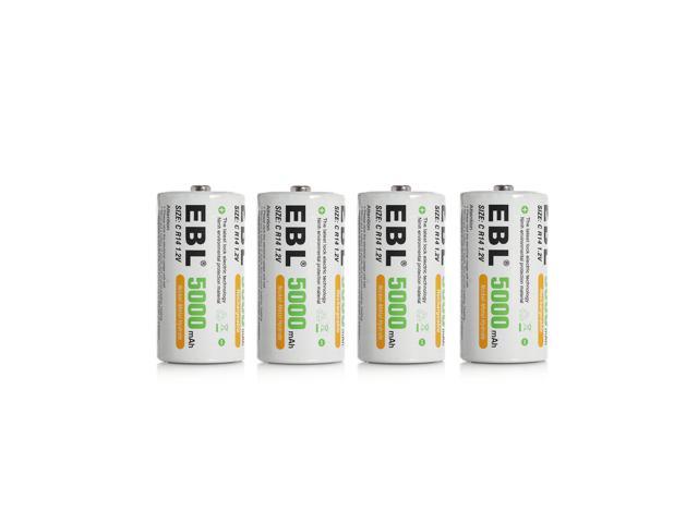 EBL 4 Pack Size C R14 Battery 1.2V 5000mAh Ni-MH Rechargeable Batteries