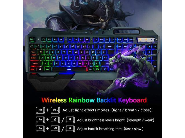 Wireless Gaming Keyboard and Mouse,Rainbow Backlit Rechargeable Keyboard  Mouse with 3800mAh Battery Metal Panel,Removable Hand Rest Mechanical Feel  
