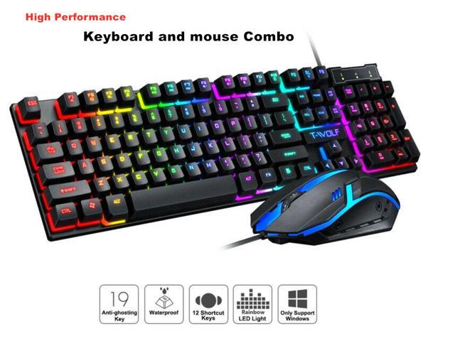 Rainbow Color Backlight Adjustable LED Gaming USB Wired Keyboard Mouse Set USA 