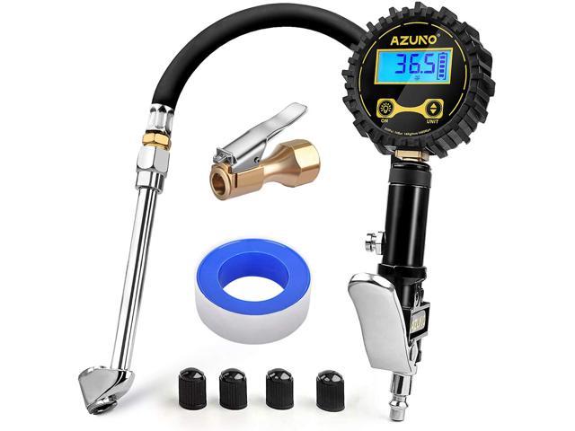 Tire Inflator With Gauge Protective Rubber Ring 14" Hose clip-on Chuck 1/4" Male 