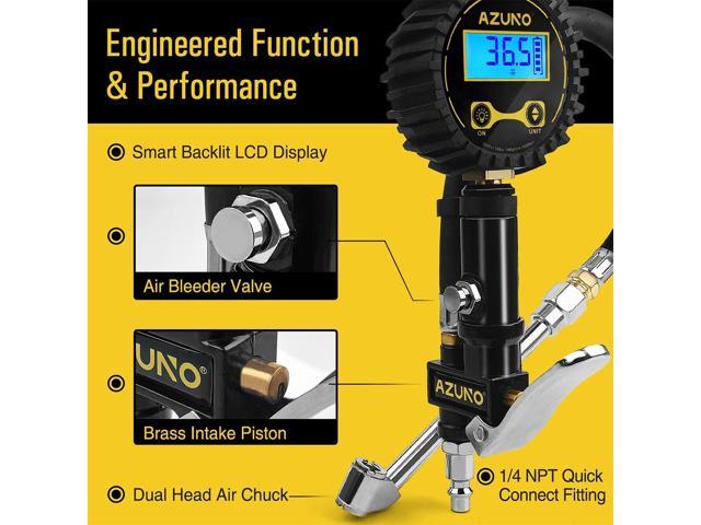 Digital Tire Inflator with 90 Degree Valve Extender AULLY PARK Air Inflator with Digital Tire Pressure Gauge 0-150 PSI Straight Lock-On Air Chuck Flexible Rubber Hose 