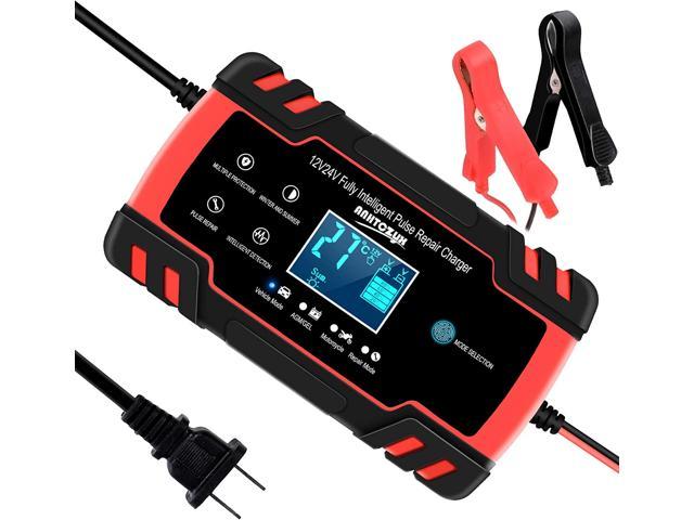 10-Amp Car Battery Charger 12V and 24V Smart Fully Automatic Battery Charger Maintainer Trickle Charger w/ Temperature Compensation for Car Truck Motorcycle Lawn Mower Boat Marine Lead Acid Batteries 