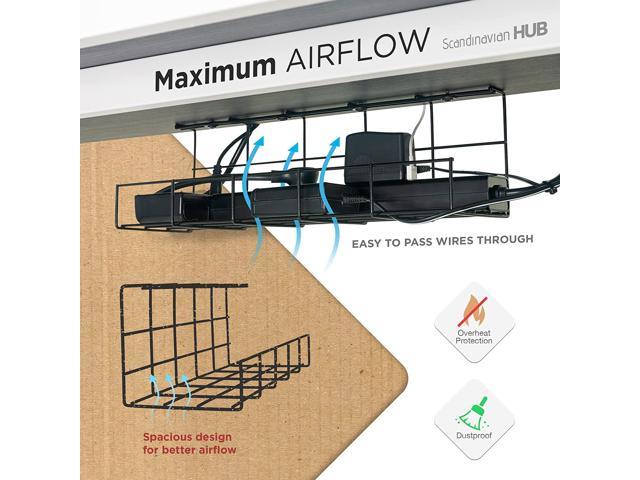 Super Sturdy Desk Cable Tray Under Desk Cable Management Tray Perfect Standing Desk Cable Management Rack Under Desk Cable Organizer for Wire Management Black Wire Tray - Single 16''