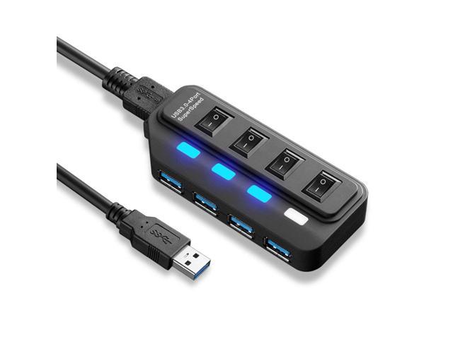 USB 3.0 hub,USB 2.0 Hub,4 Ports USB 3.0 Superspeed Date Transfer hub with Individual On/Off Switches, Data transfer rated up to 5Gbps, Support USB 2.0/1.1, Blue status LEDs