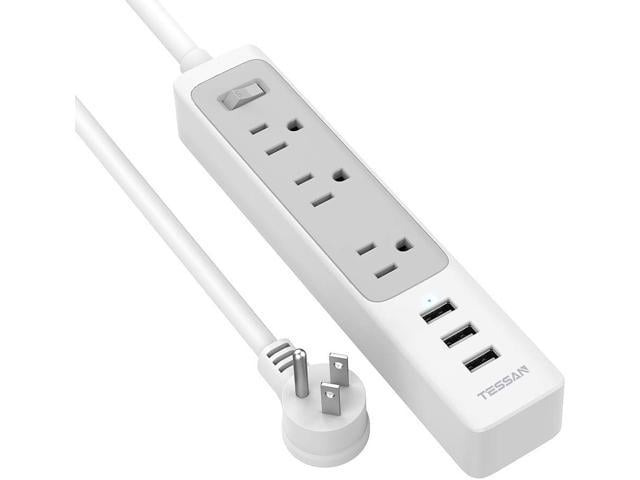 Flat Plug Power Strip With Usb Tessan Slim Nightstand Desktop Charging Station With 3 Usb Charger 3 Electrical Outlet 5 Ft Extension Cord Long Power Strip Mountable For Home Office Dorm Essentials Newegg Com