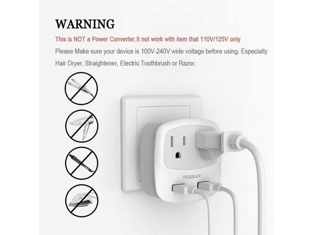 TESSAN Power Plug Adapter with 2 USB Ports for USA to European Travel 2 Pack 