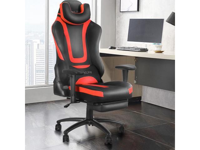 Eclife Massage Gaming Chair High Back Pu Leather Pc Racing Computer Desk Office Swivel Recliner With Retractable Footrest And Adjustable Lumbar Support Red Black Newegg Com