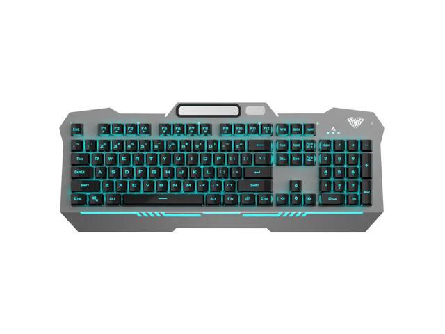 Gaming Keyboard, AULA F3010 USB Ice Blue Light Wired Mechanical Gaming Keyboard with Mobile Phone Placement