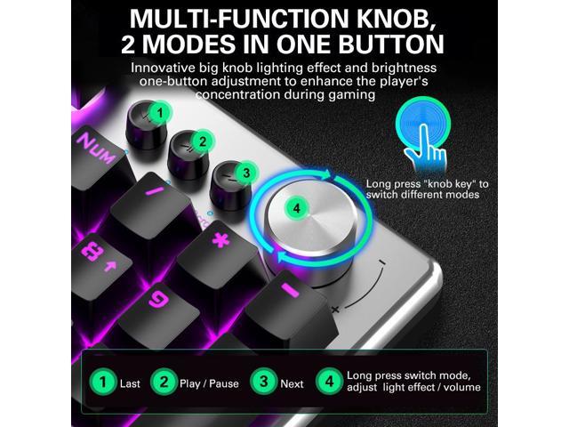Gaming Keyboard, AULA T200 Round Keycap USB Cool Lighting Effect Wired Mechanical Gaming Keyboard Mouse Set, Multi-function Knob Version