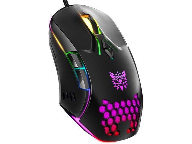 Gaming Mouse RGB Breathing LED Light 6400 DPI 7 Buttons Wired Mice for PC Laptop Computer Gamer - Black