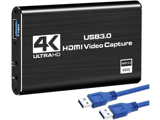 4K Audio Video Capture Card, USB 3.0 HDMI Video Capture Device, Full HD 1080P 60FPS for Game Recording, Live Streaming Broadcasting-Black